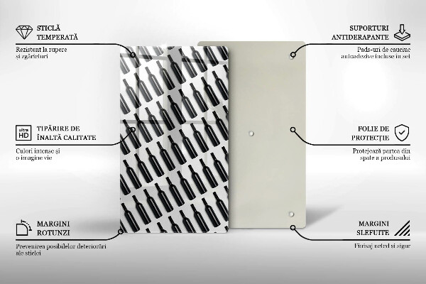 Kuchynská doska veľká zo skla Čierne fľaše na víno