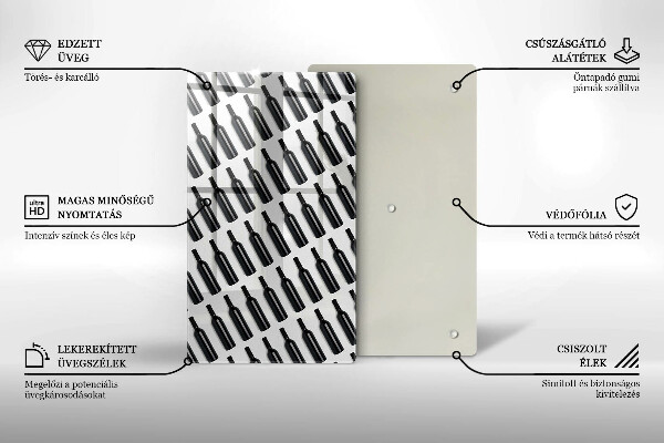 Kuchynská doska veľká zo skla Čierne fľaše na víno