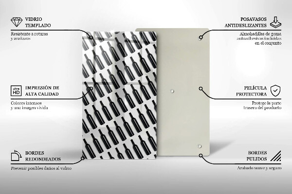 Kuchynská doska veľká zo skla Čierne fľaše na víno