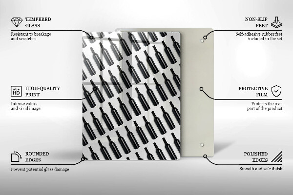 Kuchynská doska veľká zo skla Čierne fľaše na víno