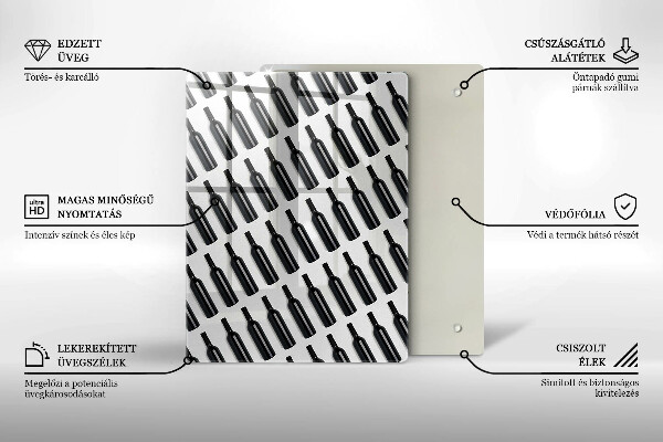 Kuchynská doska veľká zo skla Čierne fľaše na víno