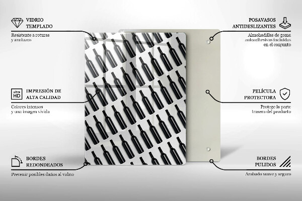 Kuchynská doska veľká zo skla Čierne fľaše na víno