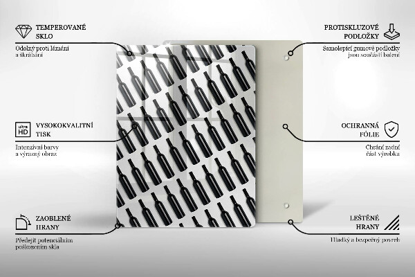 Kuchynská doska veľká zo skla Čierne fľaše na víno