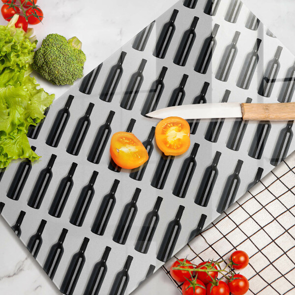 Kuchynská doska veľká zo skla Čierne fľaše na víno