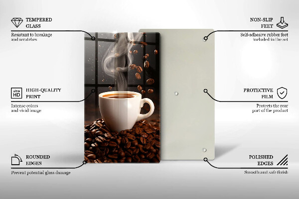 Kuchynská doska veľká zo skla Horúca šálka kávy