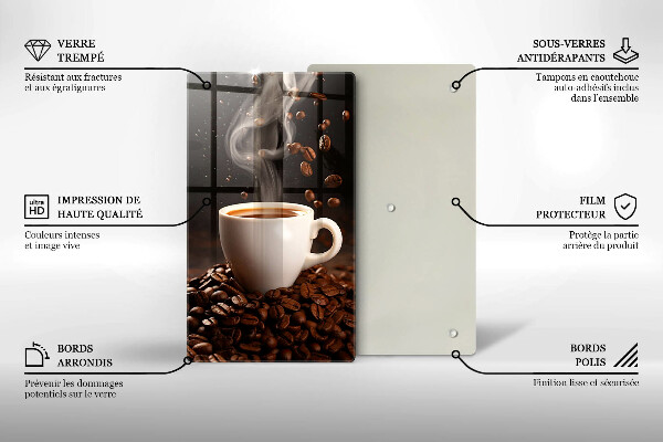 Kuchynská doska veľká zo skla Horúca šálka kávy