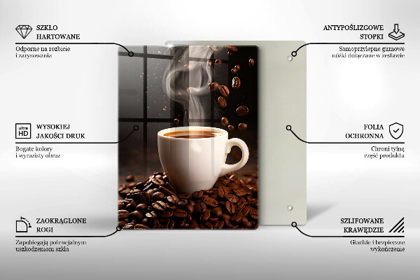 Kuchynská doska veľká zo skla Horúca šálka kávy