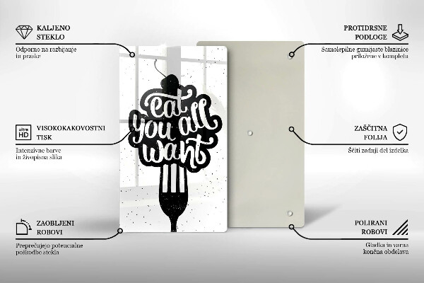 Kuchynská doska veľká zo skla Eat all you want