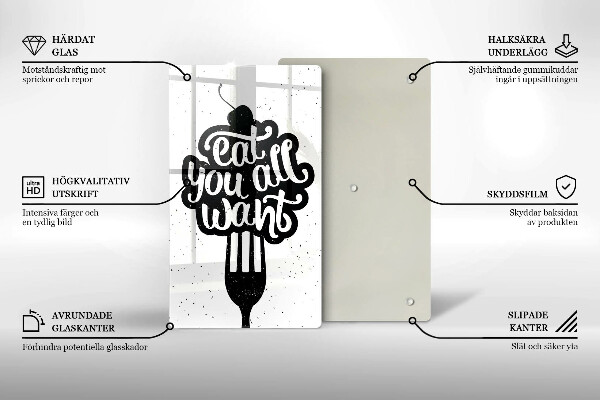 Kuchynská doska veľká zo skla Eat all you want