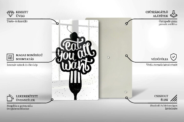 Kuchynská doska veľká zo skla Eat all you want