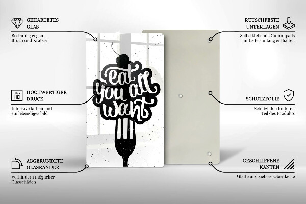 Kuchynská doska veľká zo skla Eat all you want