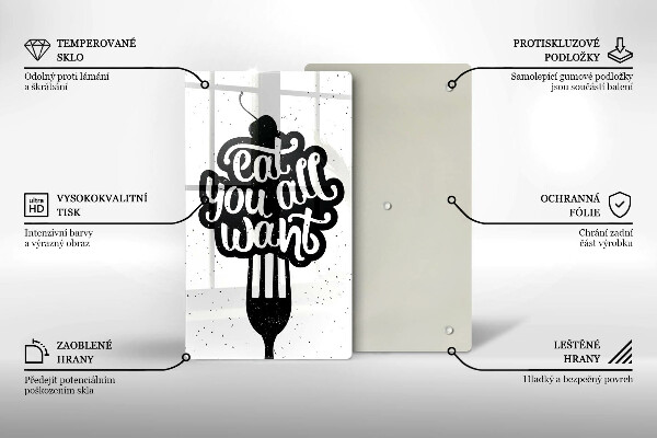 Kuchynská doska veľká zo skla Eat all you want