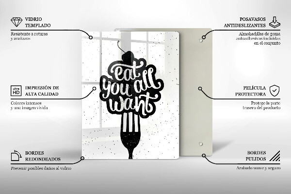 Kuchynská doska veľká zo skla Eat all you want