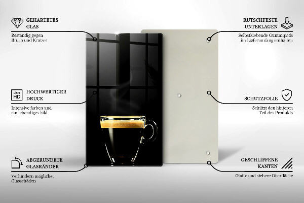 Kuchynská doska veľká zo skla Pohárik čiernej kávy
