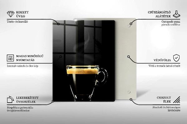 Kuchynská doska veľká zo skla Pohárik čiernej kávy