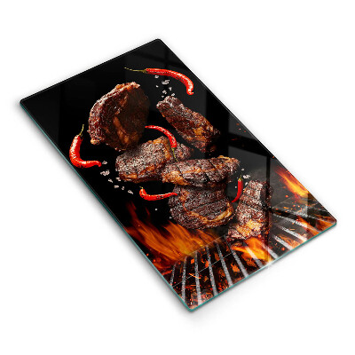 Kuchynská doska veľká zo skla Mäso na grile