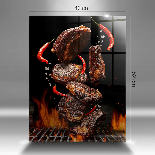 Kuchynská doska veľká zo skla Mäso na grile