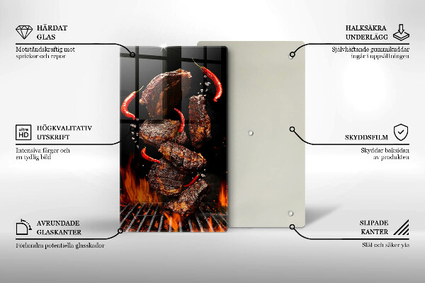 Kuchynská doska veľká zo skla Mäso na grile