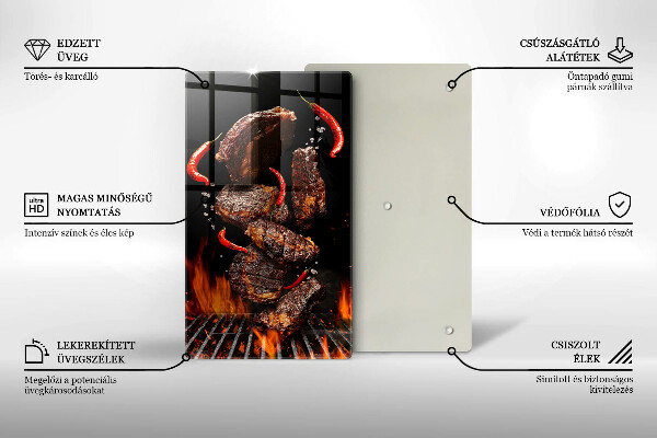 Kuchynská doska veľká zo skla Mäso na grile