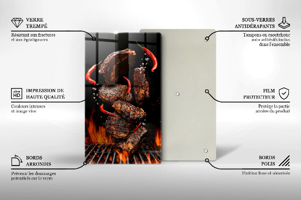 Kuchynská doska veľká zo skla Mäso na grile