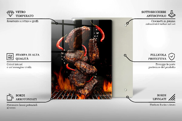 Kuchynská doska veľká zo skla Mäso na grile