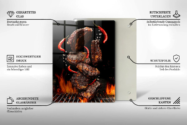 Kuchynská doska veľká zo skla Mäso na grile