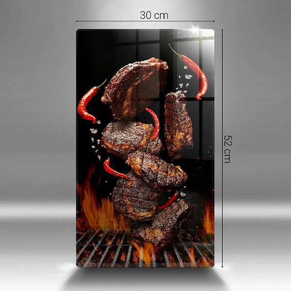 Kuchynská doska veľká zo skla Mäso na grile