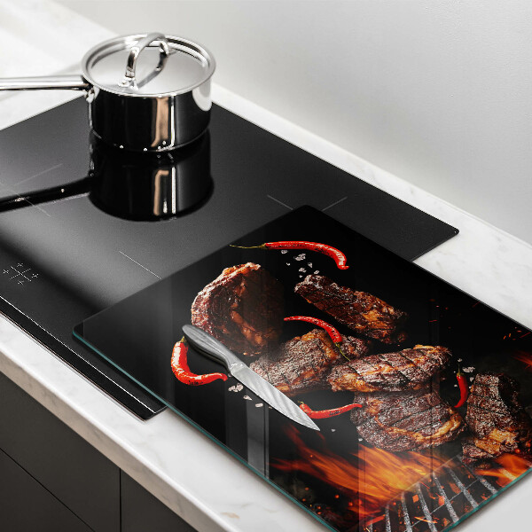Kuchynská doska veľká zo skla Mäso na grile