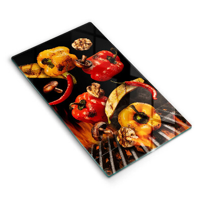 Kuchynská doska veľká zo skla Zelenina na grile