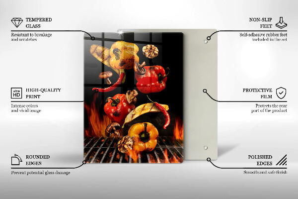 Kuchynská doska veľká zo skla Zelenina na grile