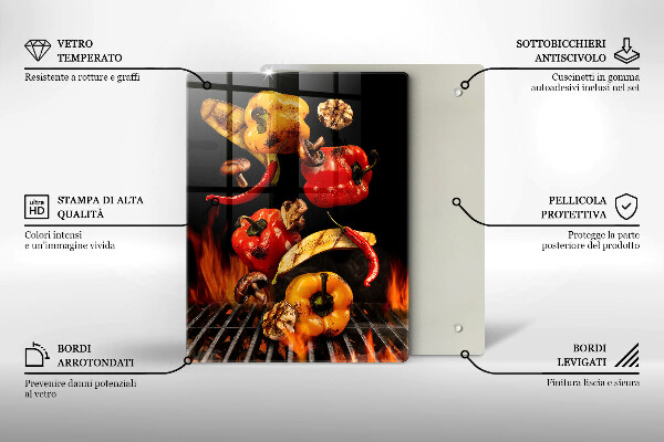 Kuchynská doska veľká zo skla Zelenina na grile