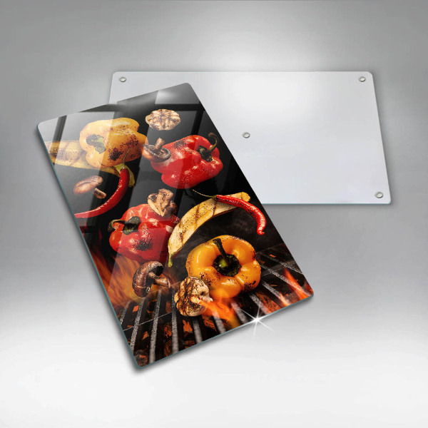 Kuchynská doska veľká zo skla Zelenina na grile