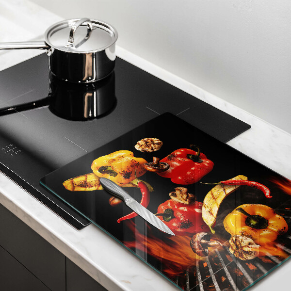 Kuchynská doska veľká zo skla Zelenina na grile