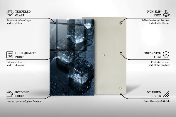 Kuchynská doska veľká zo skla Studené kocky ľadu