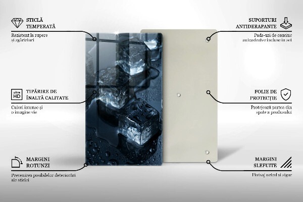 Kuchynská doska veľká zo skla Studené kocky ľadu