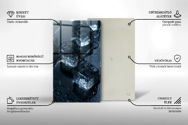 Kuchynská doska veľká zo skla Studené kocky ľadu