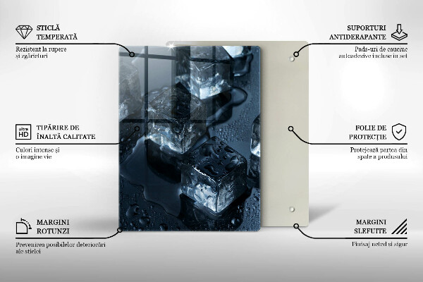 Kuchynská doska veľká zo skla Studené kocky ľadu
