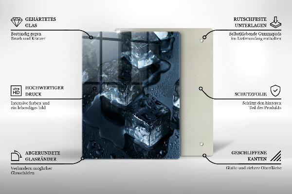 Kuchynská doska veľká zo skla Studené kocky ľadu