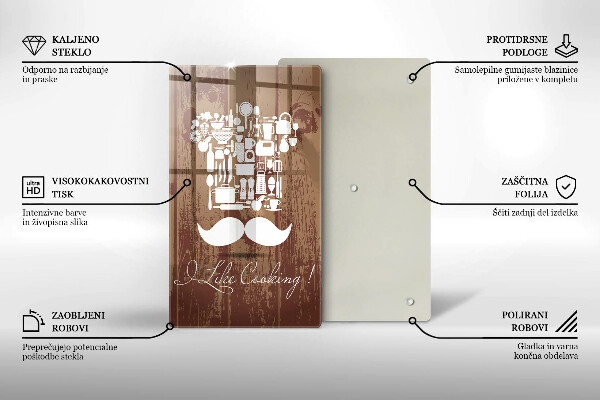 Kuchynská doska veľká zo skla I like cooking