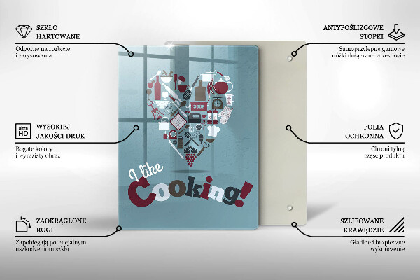 Kuchynská doska veľká zo skla I like cooking