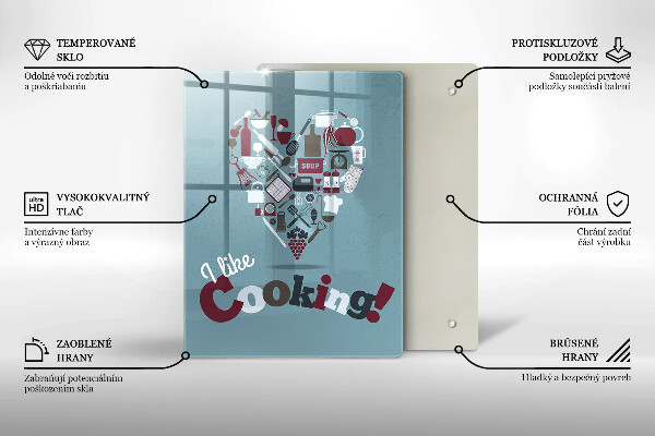 Kuchynská doska veľká zo skla I like cooking