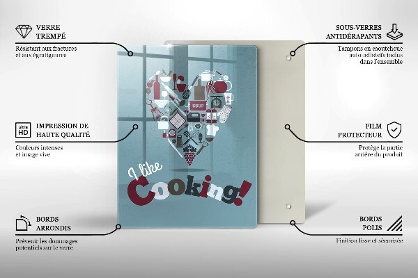 Kuchynská doska veľká zo skla I like cooking