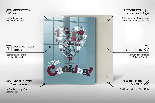Kuchynská doska veľká zo skla I like cooking