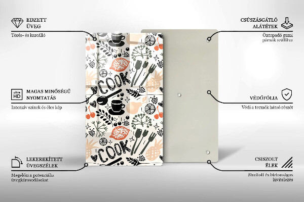 Kuchynská doska veľká zo skla Kreslený kuchynský motív