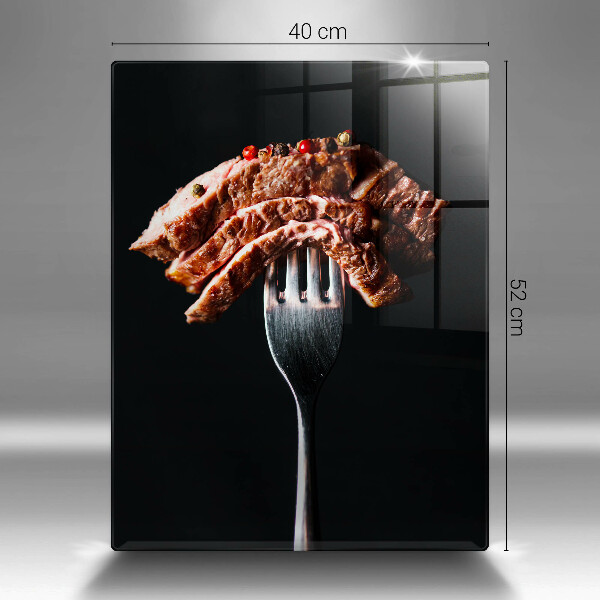 Kuchynská doska veľká zo skla Mäso na vidličku