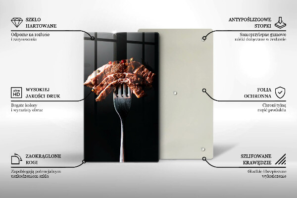 Kuchynská doska veľká zo skla Mäso na vidličku