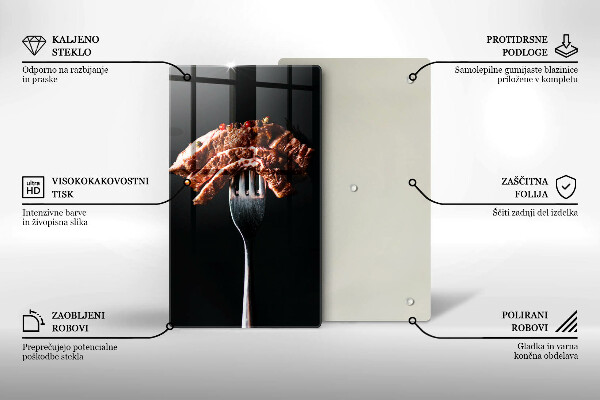 Kuchynská doska veľká zo skla Mäso na vidličku