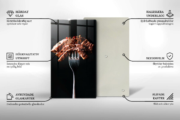 Kuchynská doska veľká zo skla Mäso na vidličku