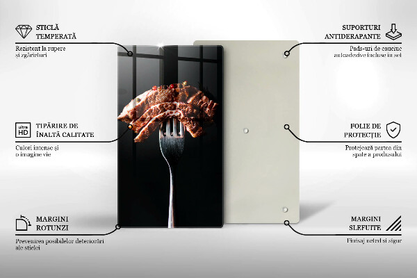 Kuchynská doska veľká zo skla Mäso na vidličku