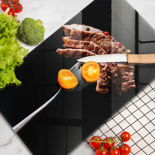 Kuchynská doska veľká zo skla Mäso na vidličku